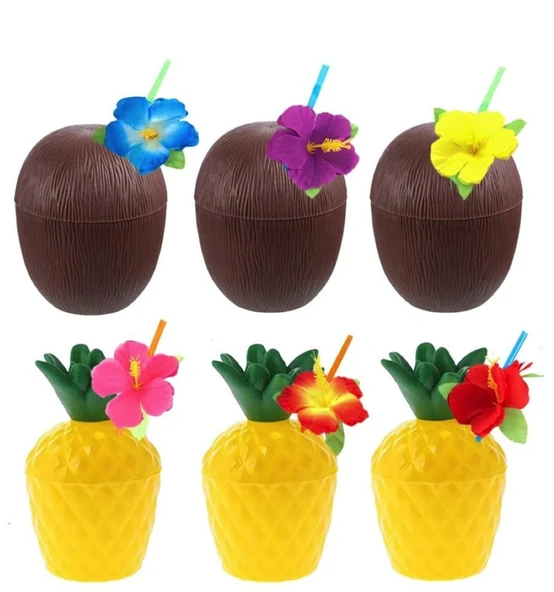 Ananas & Hindistan Cevizi Tasarımlı Pipetli Bardak Seti (6 Adet) ürün görseli 1