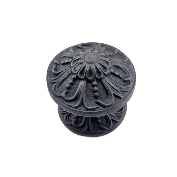 Antika Tarz Dekoratif Pirinç Çiçekli Kapı Tokmağı - 80 mm Çap, Oksit ürün görseli 1