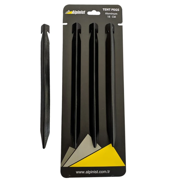Alpinist Alüminyum 6061 Çadır Kazığı 18 cm Siyah 4'lü ürün görseli 1