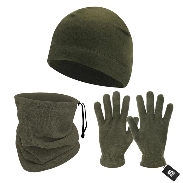 3'lü Kışlık Set Polar Bere, Eldiven, Boyunluk -  Warm - Haki - (SBLN.008) ürün görseli 1