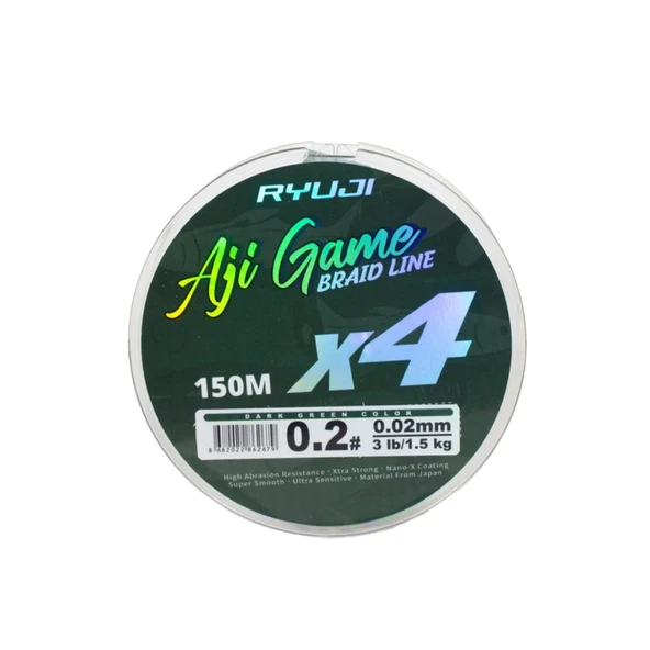 İp Örgü Misina - 4 Kat - Ryuji Aji Game - 150mt - Yeşil - 0.02mm ürün görseli 1