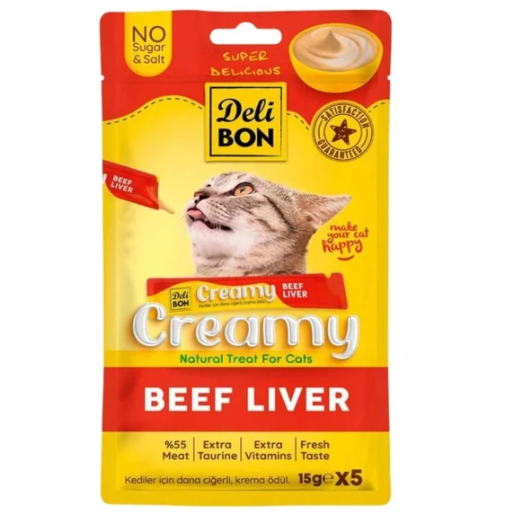 Kedi Ödül Maması - Creamy - Dana Ciğerli - 15 gr 5'li - Delibon ürün görseli 1