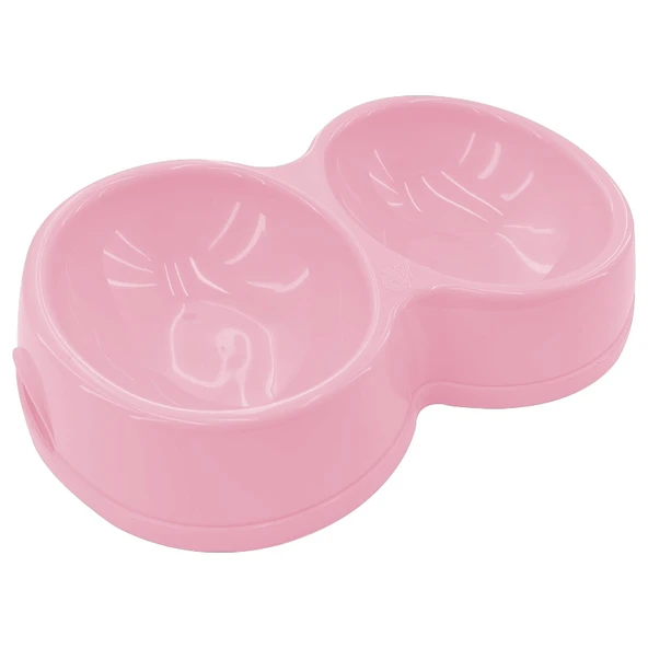 8566 Çiftli Kedi/Köpek Mama Kabı Pembe ürün görseli 1