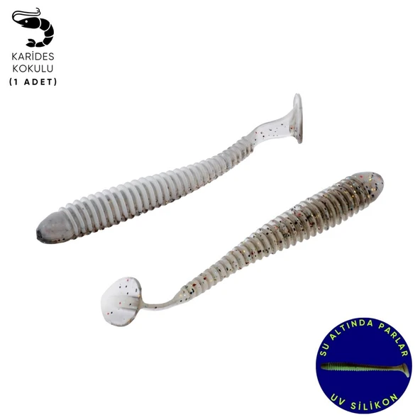 Silikon Kurt Yem - 4,2g 105mm - Turna/Levrek Silikonu - 1 Adet - Gri/Beyaz ürün görseli 1