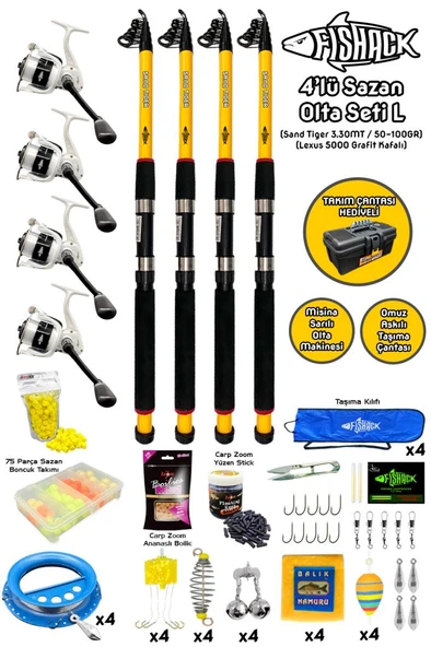 Tam Takım Sazan Olta Seti - 4'lü Set - L - 3.30MT/50-100GR ürün görseli 1
