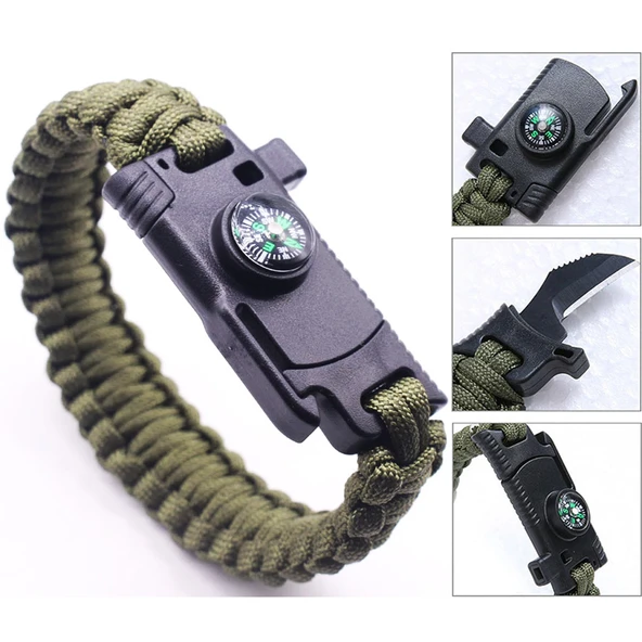9595 Pusulalı & Bıçaklı Paracord Bileklik Haki ürün görseli 1