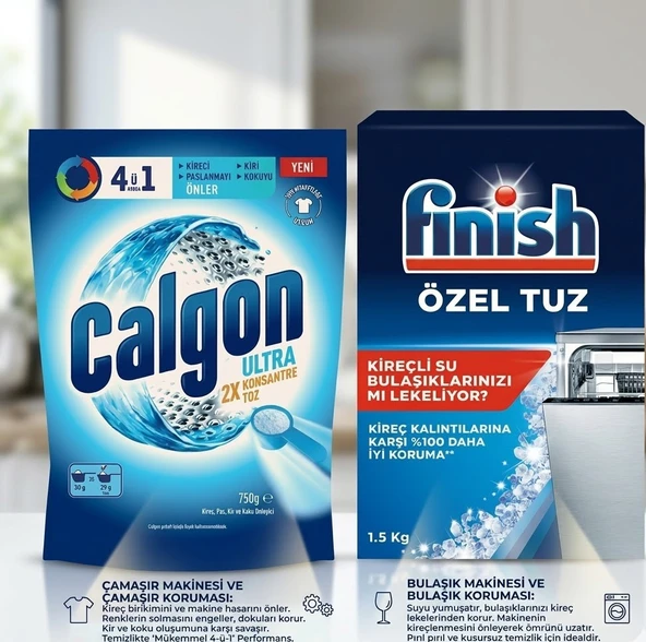 Calgon/Finsh 4ü1 Arada Ultra Konsantre Toz Kireç Önleyici 750 gr Bulaşık Makinesi Özel Tuz 1500 Gr ürün görseli 1