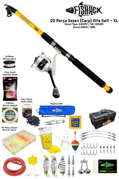 Fishack 22 Parça Sazan (Carp) Olta Seti XL - 3.60MT / 50-100GR ürün görseli 1