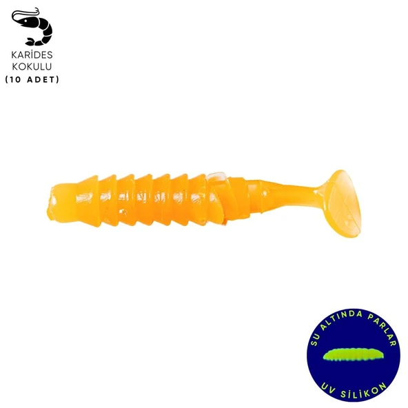 Silikon Kurt Yem - 1,5g 45mm - Fishack - 10 Adet - UV Sillikon - Turuncu ürün görseli 1