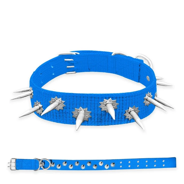 Dokuma Çivili Köpek Boyun Tasması - 5*80 cm - Mavi ürün görseli 1