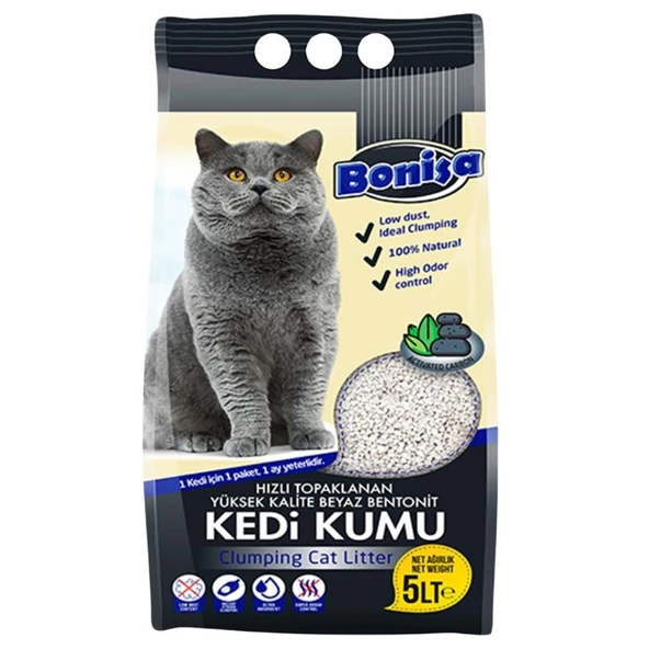 Bentonit Kedi Kumu - Bonisa - Active Carbon -  5 Lt ürün görseli 1
