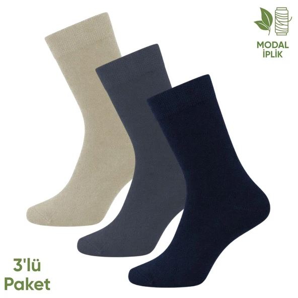 Modal İplik Erkek Soket Çorap - 3 Çift - Dikişsiz - Atlas - 18002 - Set 2 ürün görseli 1