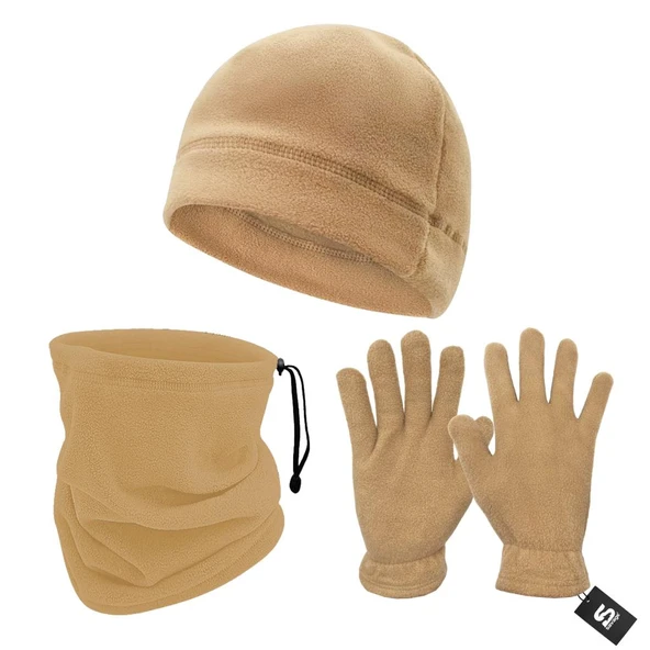 3'lü Kışlık Set Polar Bere, Eldiven, Boyunluk -  Warm - Kum - (SBLN.008) ürün görseli 1
