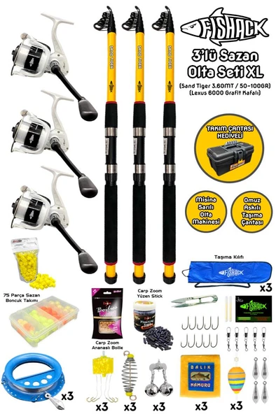 Tam Takım Sazan Olta Seti - 3'lü Set - XL - 3.60MT/50-100GR ürün görseli 1