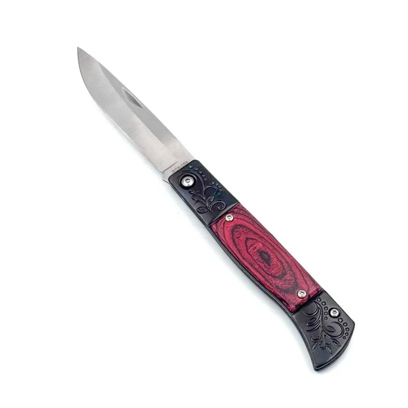 Katlanır Cep Çakısı - Kemer Klipsli - SDR-068 - Ahşap Saplı - Kırmızı ürün görseli 1