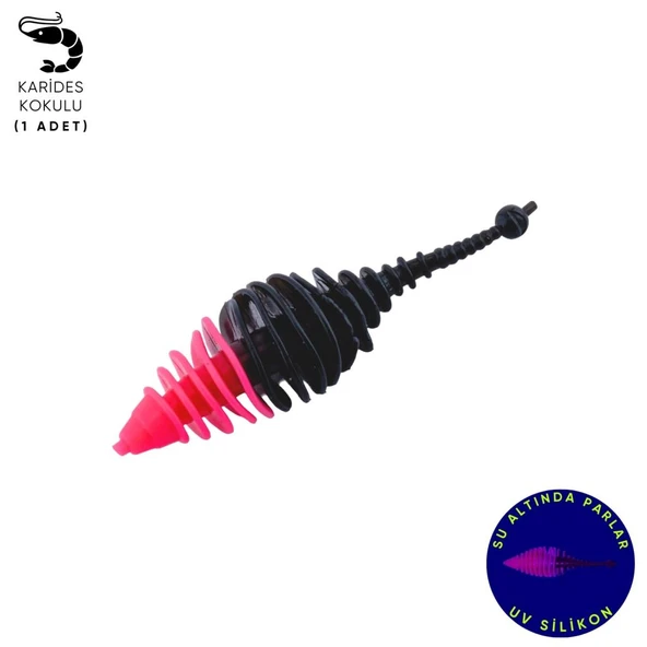 Silikon Kurt Yem - 3g 65mm - Fishack Wormix - 1 Adet - Pembe/Siyah ürün görseli 1