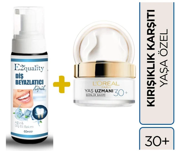 E2'quality Diş Beyazlatıcı Köpük + L'Oreal Paris Paris Yaş Uzmanı 30+ Kırışıklık Karşıtı Nemlendirici Krem 50 Ml ürün görseli 1