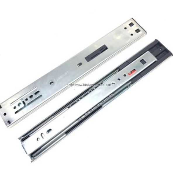 Samet 35 cm, 40 cm, 45 cm, 50 cm FRENLİ teleskopik bilyalı çift açılım çekmece rayı ürün görseli 1