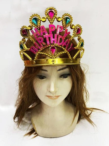 Altın Renk Happy Birthday Yazılı Doğum Günü Tacı 60 cm ürün görseli 1