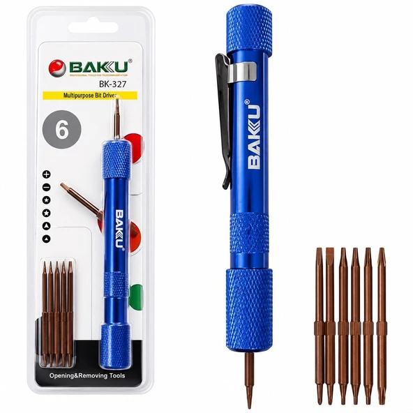 Baku BK-327 Hassas 6 Değiştirilebilir Uçlu Mobil Cep Telefonu Tamir Tornavidası ürün görseli 1