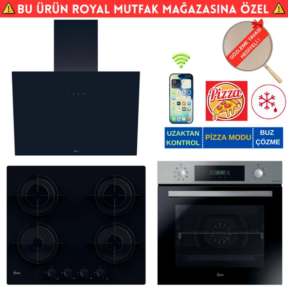 Hoover UpA Telefon Bağlantılı Siyah Turbo Ankastre Set (HO3158IN inox + HVW6MBB Siyah + HDG6C1GBTK) ürün görseli 1