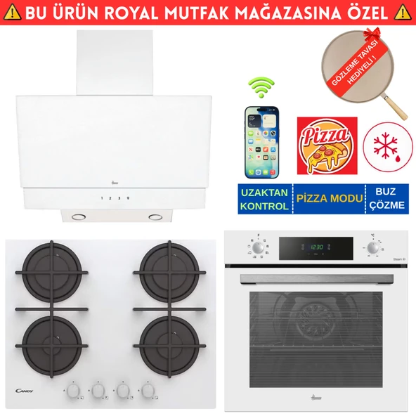 Hoover LORETO Telefon Bağlantılı Beyaz Cam  Ankastre Set (HO3158W+ Cand-y  CVG6WW +HDG6C2GWTK) ürün görseli 1