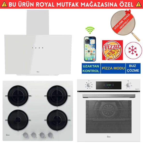 Hoover Roma / Telefon Bağlantılı Beyaz Cam Dijital Turbo Ankastre Set (HO3158W+ HVW6MW +HDG6C1GWTK) ürün görseli 1
