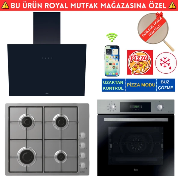 Hoover LOG Telefon Bağlantılı İnox  Ankastre Set (HO3158IN+Cand-y CHW6LMX Emaye + HDG6C1GBTK Siyah) ürün görseli 1