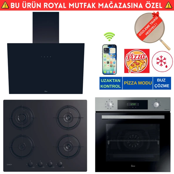 Hoover LUBA Telefon Bağlantılı Siyah Turbo Ankastre Set (HO3158IN İnox + Cand-y CVW6BB+ HDG6C1GBTK) ürün görseli 1