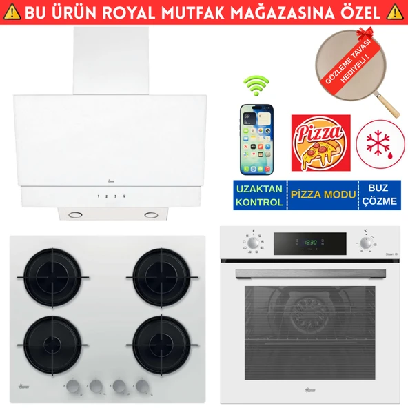 Hoover FIOREN Telefon Bağlantılı Beyaz Cam Dijital Turbo Ankastre Set (HO3158W+ HVW6MW +HDG6C2GWTK) ürün görseli 1