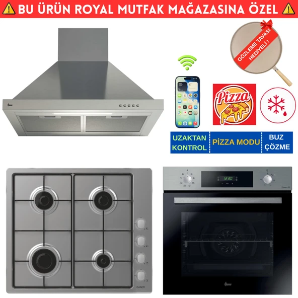 Hoover  VIALE Telefon Bağlantılı İnox  Turbo Ankastre Set (HO3158IN+ Candy CHW6LMX Emaye +HCH6MXTK) ürün görseli 1