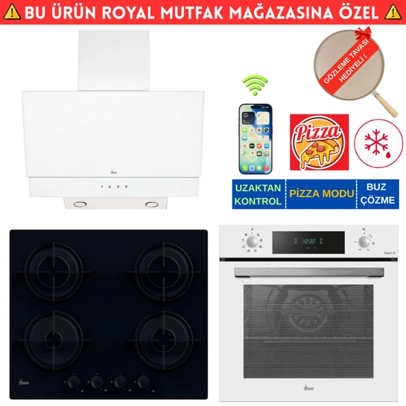 Hoover TORINO Telefon Bağlantılı Beyaz Ankastre Set (HO3158W+ HVW6MBB Siyah + HDG6C2GWTK) ürün görseli 1