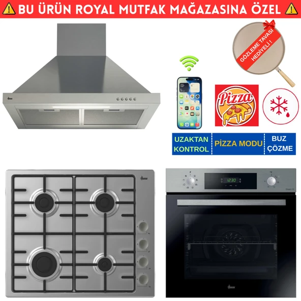 Hoover Empoli Telefon Bağlantılı İnox  Turbo Ankastre Set (HO3158IN+ HHW6LMX Emaye + HCH6MXTK ) ürün görseli 1