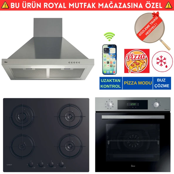 Hoover MAGION Telefon Bağlantılı İnox  Turbo Ankastre Set (HO3158IN+  Candy CVW6BB Siyah +HCH6MXTK) ürün görseli 1