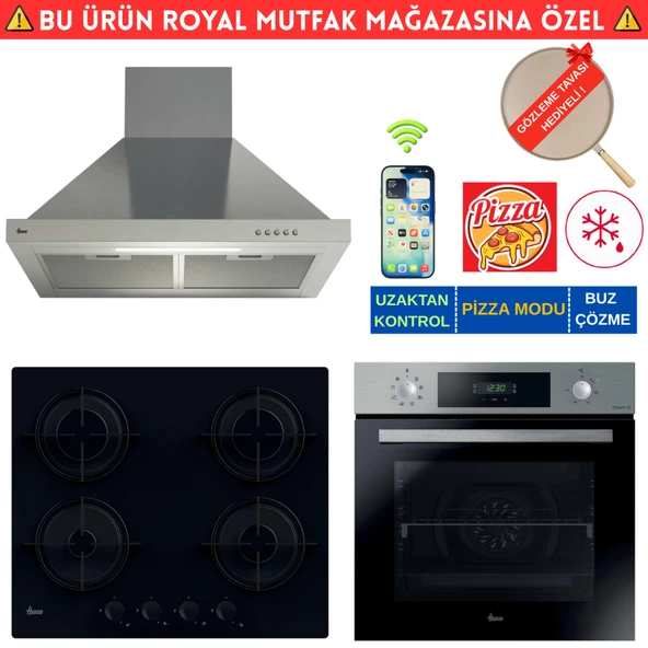 Hoover LAVORA Telefon Bağlantılı İnox Turbo Ankastre Set (HO3158IN+ HVW6MBB Siyah + HCH6MXTK İnox) ürün görseli 1