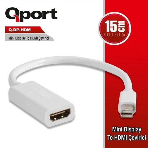 QPORT Q-DP-HDM 0.15metre mDP-HDMI Görüntü Adaptörü Beyaz 1080p ürün görseli 1