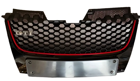 Vw Golf 5 GTI 2004-2009 Ön Panjur Siyah Kırmızı Çizgili GTI Yazılı ürün görseli 1