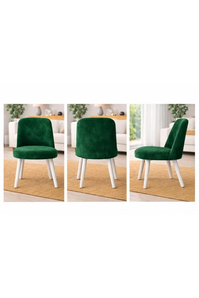 Akbal Home Sandalye Kılıfı 4Adet Standart Retro Yuvarlak Babyface Yüksek Kaliteli Likralı+Lastikli Zümrütyeşili ürün görseli 1
