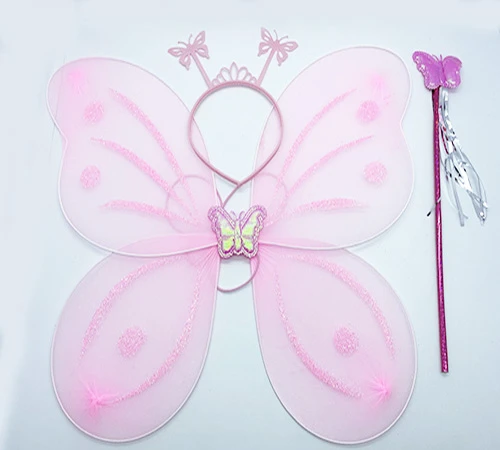 Toz Pembe Renk Kelebek Kanadı Tacı ve Sopası 50x37 cm (5224) ürün görseli 1