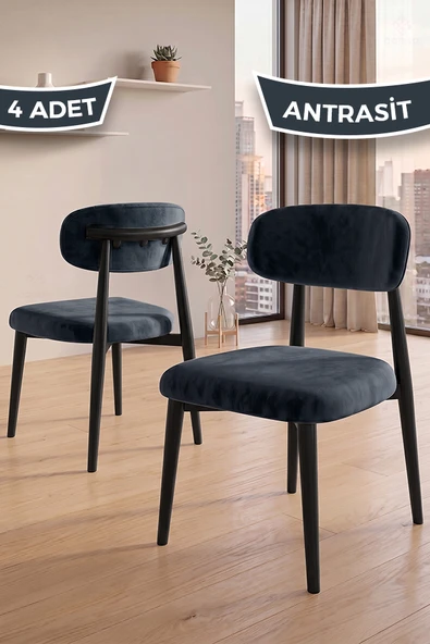 Nuvo Serisi 4 Adet Antrasit Mutfak Sandalyesi Siyah Metal İskeletli 1. Sınıf Babyface Kumaş ürün görseli 1
