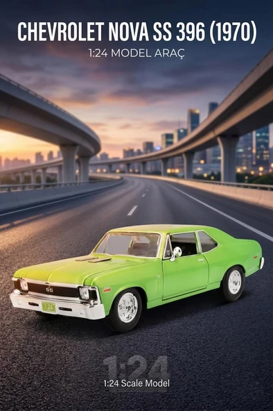 Maisto Lisanslı Chevrolet Nova SS 1970 Model 1:24 Ölçekli Açılır Kapaklı Klasik Model Araba ürün görseli 1