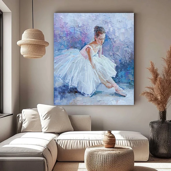 White Ballerina Yağlı Boya Dokulu Tablo ürün görseli 1