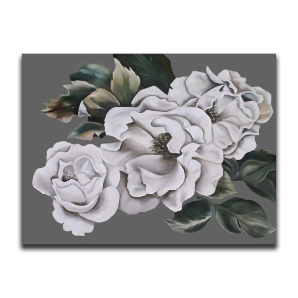 Three White Roses Yağlı Boya Dokulu Tablo - Resim 2