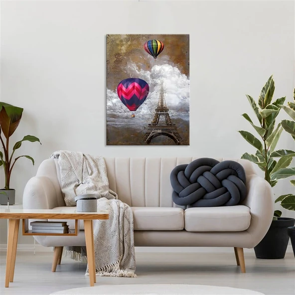 Eyfel'de Uçan Balonlar - Yağlı Boya Dokulu Tablo ürün görseli 1