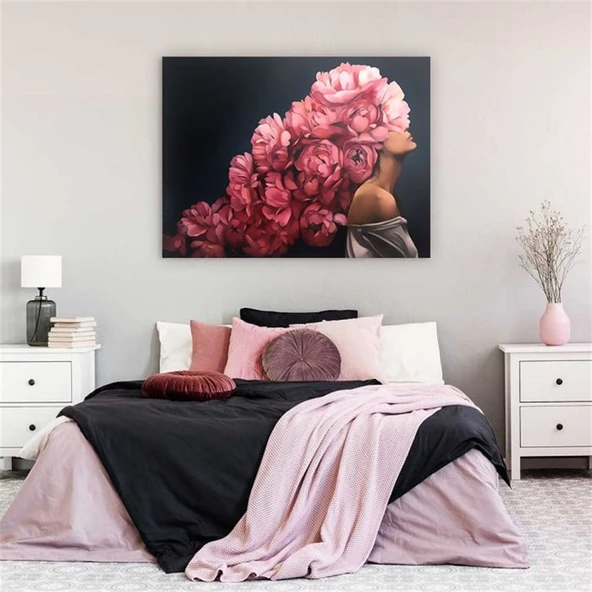 Pembe Saçlı Kadın Yağlı Boya Dokulu Tablo ürün görseli 1