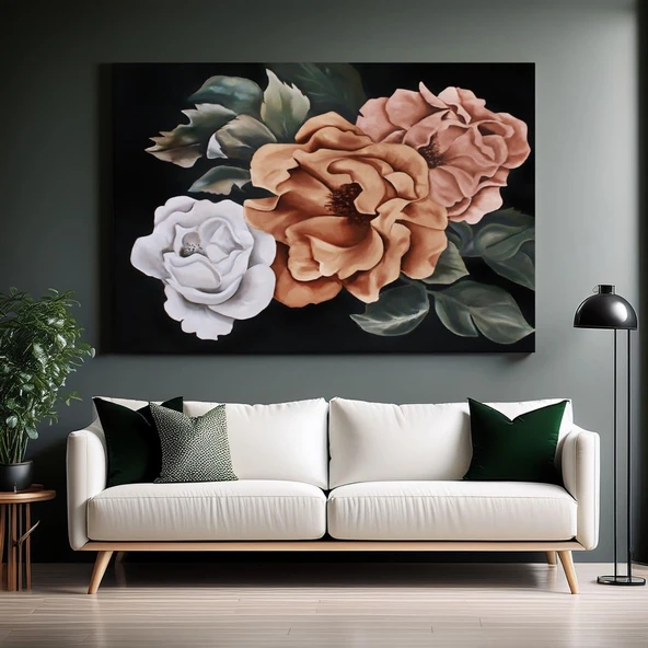Single White Rose Yağlı Boya Dokulu Tablo ürün görseli 1