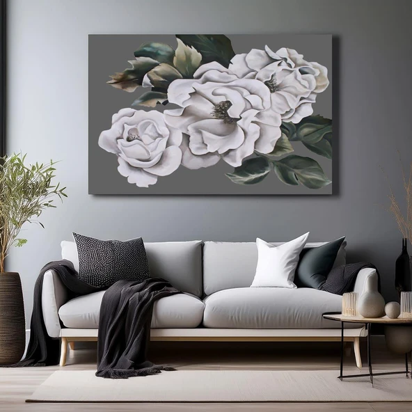 Three White Roses Yağlı Boya Dokulu Tablo ürün görseli 1