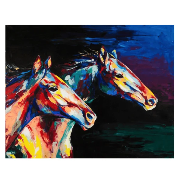Colorful Horses Yağlı Boya Dokulu Tablo ürün görseli 1