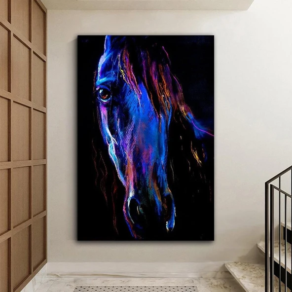 Blue Horse Yağlı Boya Dokulu Tablo ürün görseli 1