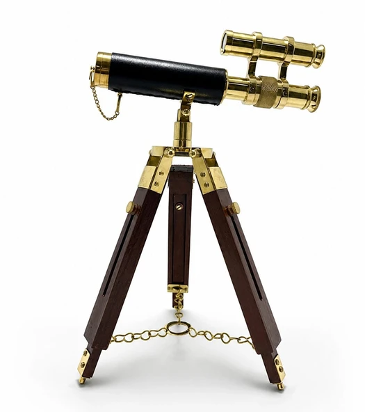 Pirinç Tripod Teleskop Dekoru Ahşap Ayaklı Nı5392B ürün görseli 1